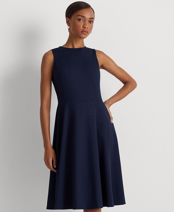 Fit and Flare Ponte Dress with Faux Fur: Deep Green