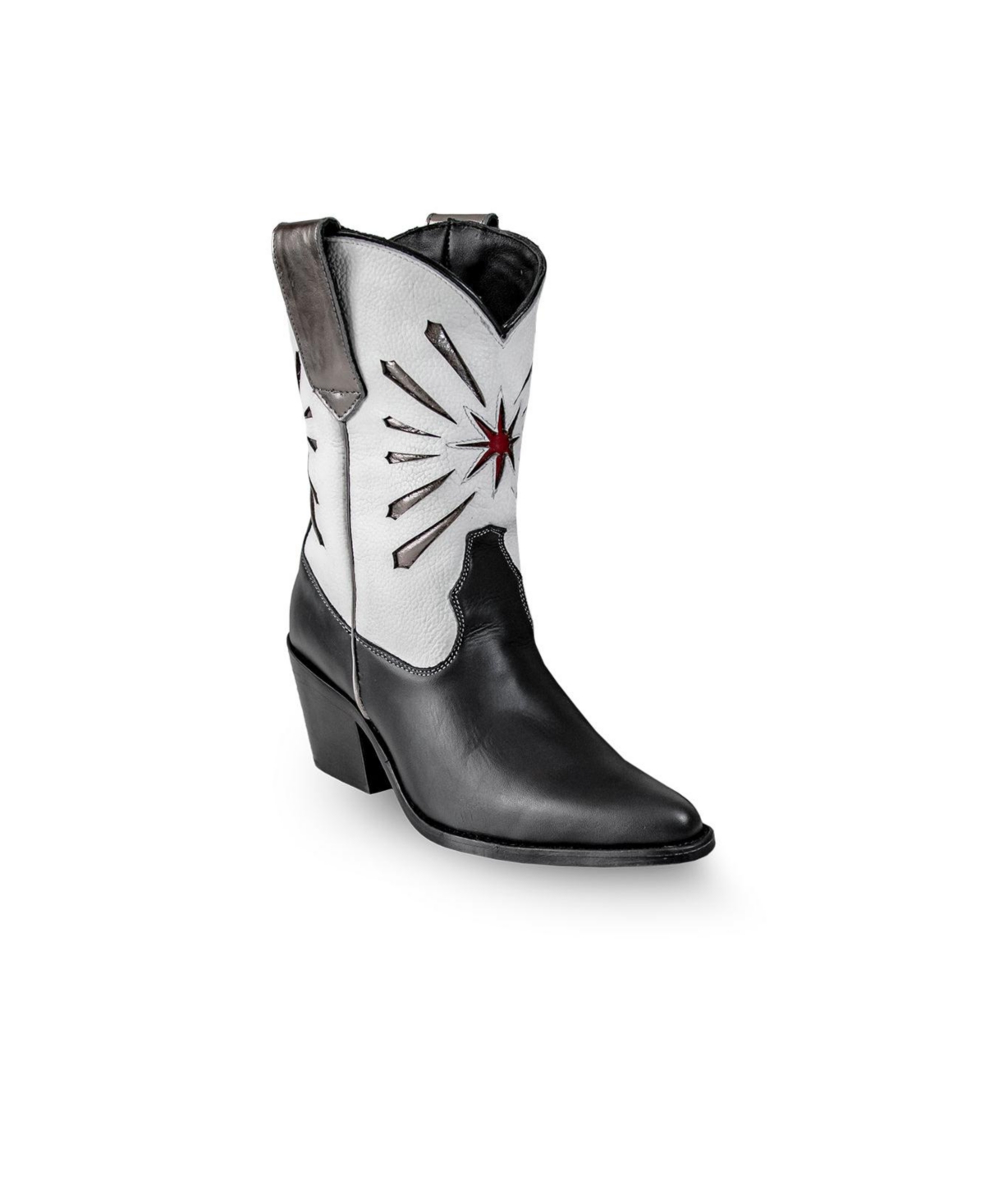 Women's Italian Western White Premium Leather Boots Fireworks by - White  black