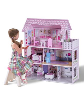 Costway 28 Dollhouse w Furniture Gliding Elevator Rooms 3 Levels Young Girls Toy Macy s