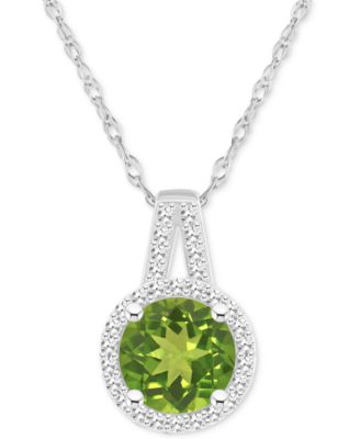 Amethyst (1-1/4 ct. t.w.) & Diamond (1/6 ct. t.w.) Halo 18" Pendant Necklace in Sterling Silver (Also in Citrine, Garnet, Peridot, & Blue Topaz)