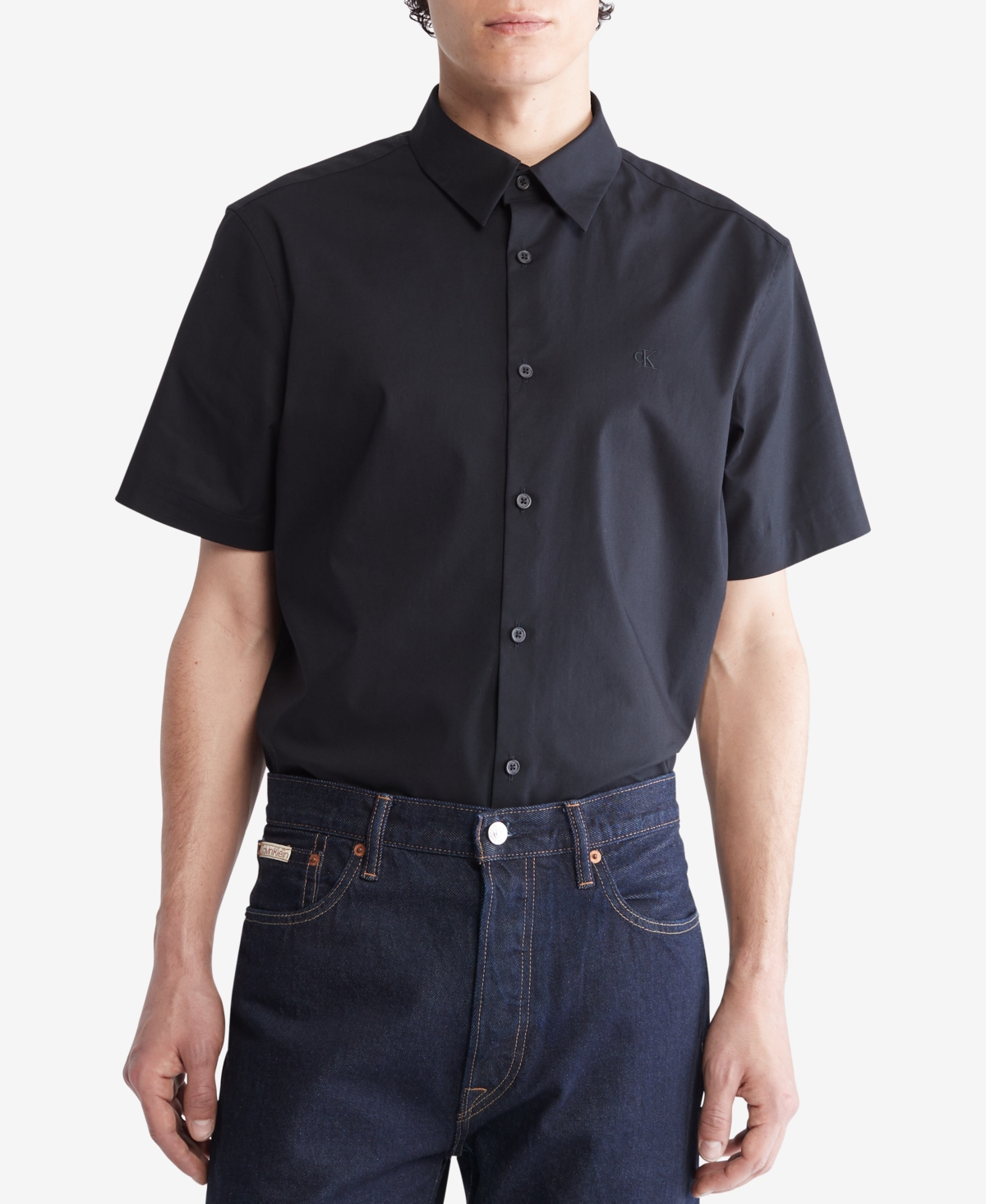 Shop Calvin Klein Men's Slim-fit Stretch Solid Shirt In Black Beauty