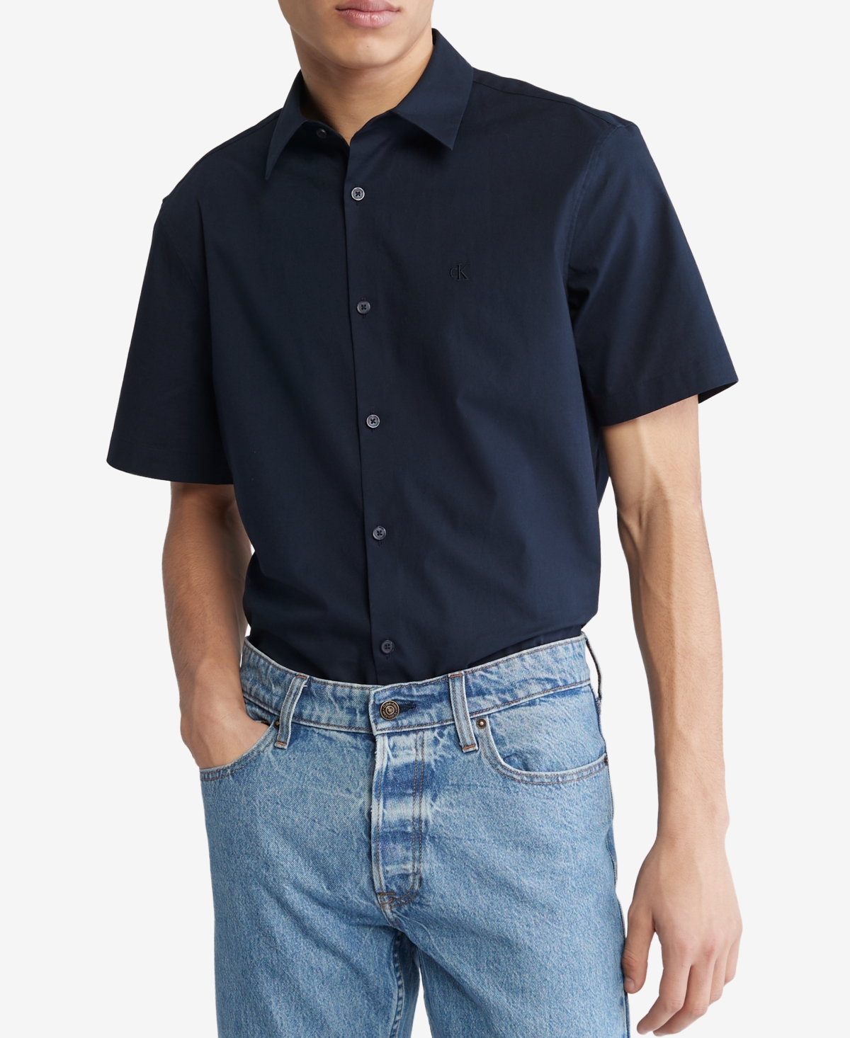 Calvin Klein Men's Slim-fit Stretch Solid Shirt In Sky Captain