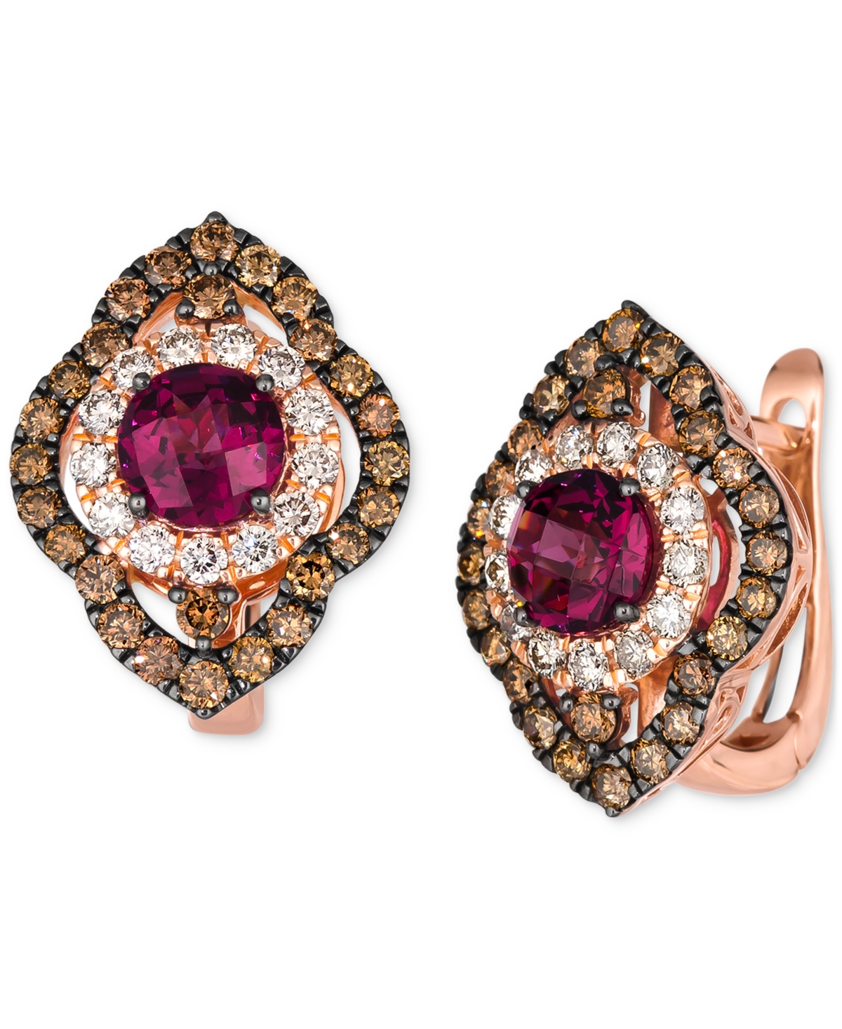 Le Vian Pomegranate Garnet (1-7/8 Ct. T.w.) & Diamond (1-1/2 Ct. T.w.) Leverback Earrings In 14k Rose Gold In K Strawberry Gold Earrings