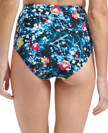 Buy Navy Floral High Waist Briefs Tummy Control Bikini Bottoms