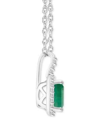 Emerald (1/2 ct. t.w.) & Diamond (1/8 ct. t.w.) Halo 18" Pendant Necklace in Sterling Silver (Also in Ruby & Sapphire)
