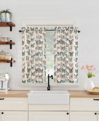 Magdalena Butterfly Print Sheer Rod Pocket Kitchen Curtain Tier Pair