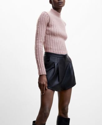 MANGO Women's Imitation Pearl Turtleneck Sweater - Macy's