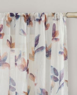 Ellie Floral Print Sheer Rod Pocket Curtain Panel