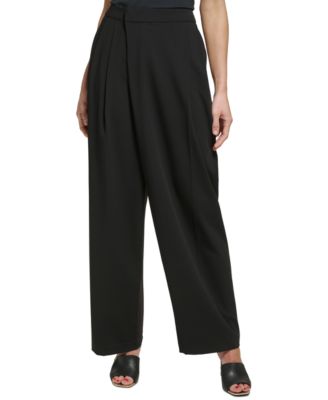 DKNY - Petite Draped High-Rise Wide-Leg Pants