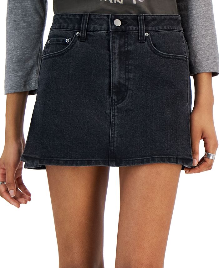 Tinseltown Juniors' SideSlit ALine Denim Mini Skirt, Created for Macy