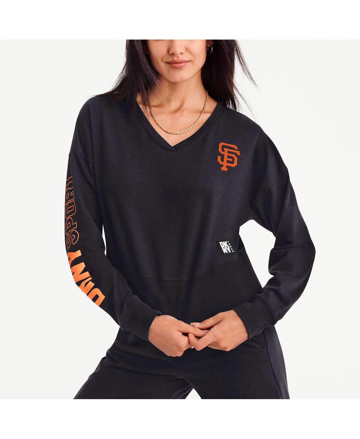 Shop Dkny Women's  Sport Black San Francisco Giants Lily V-neck Pullover Sweatshirt