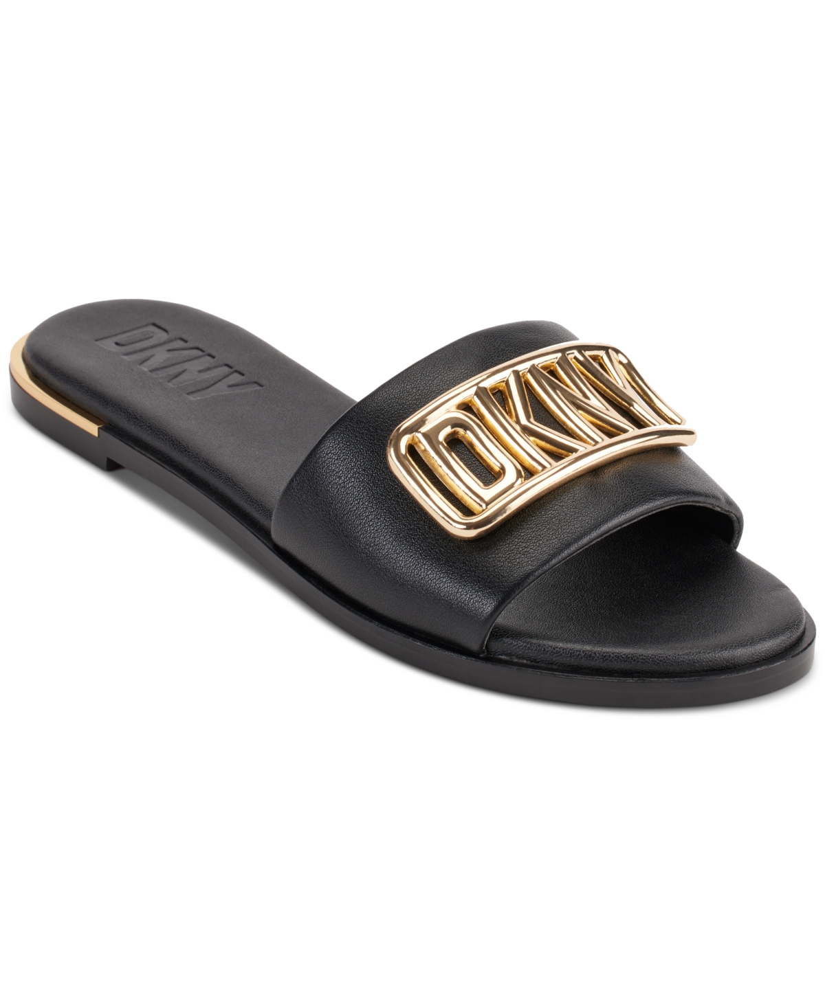 Dkny Women's Waldina Slip-on Slide Sandals In Black/ Gold | ModeSens