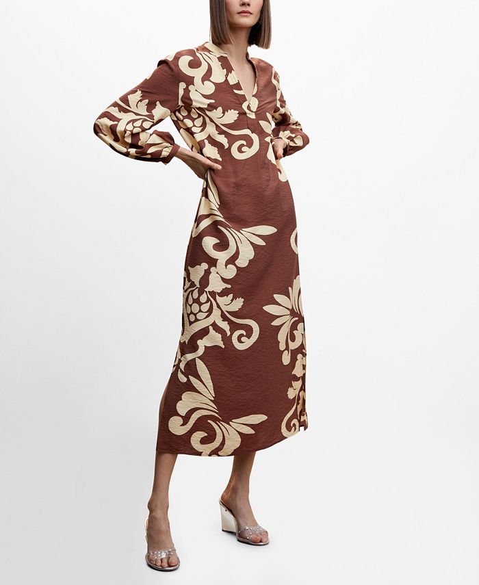 MANGO Women's Printed Cut-Out Detail Dress - Macy's