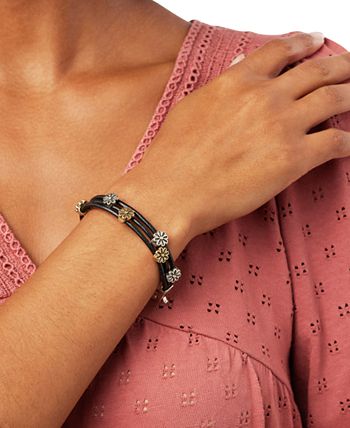Lucky Brand - Bracelet, Two Tone Flower Woven Leather Bracelet