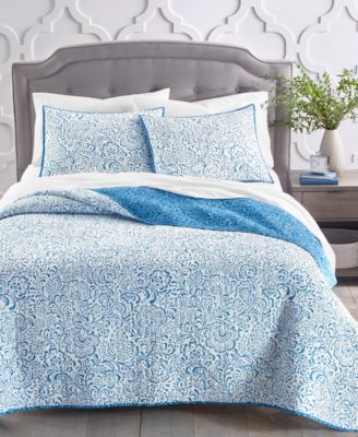 Charter Club Painted Floral Cotton Quilts Created For Macys In Blue Combo