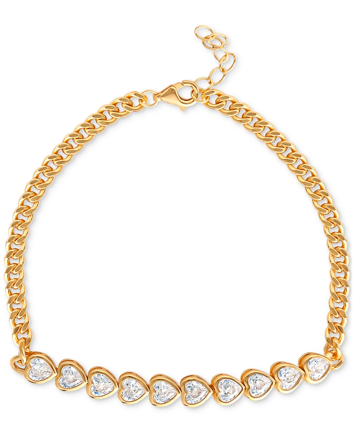Giani Bernini Cubic Zirconia Heart Liner Cluster Link Bracelet In 18k Gold-plated Sterling Silver, Created For Mac In White