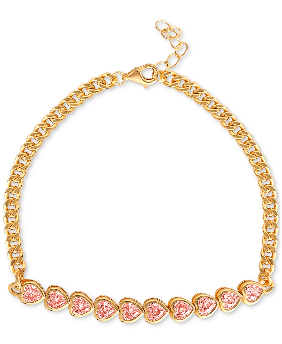 Giani Bernini Cubic Zirconia Heart Liner Cluster Link Bracelet In 18k Gold-plated Sterling Silver, Created For Mac In Pink