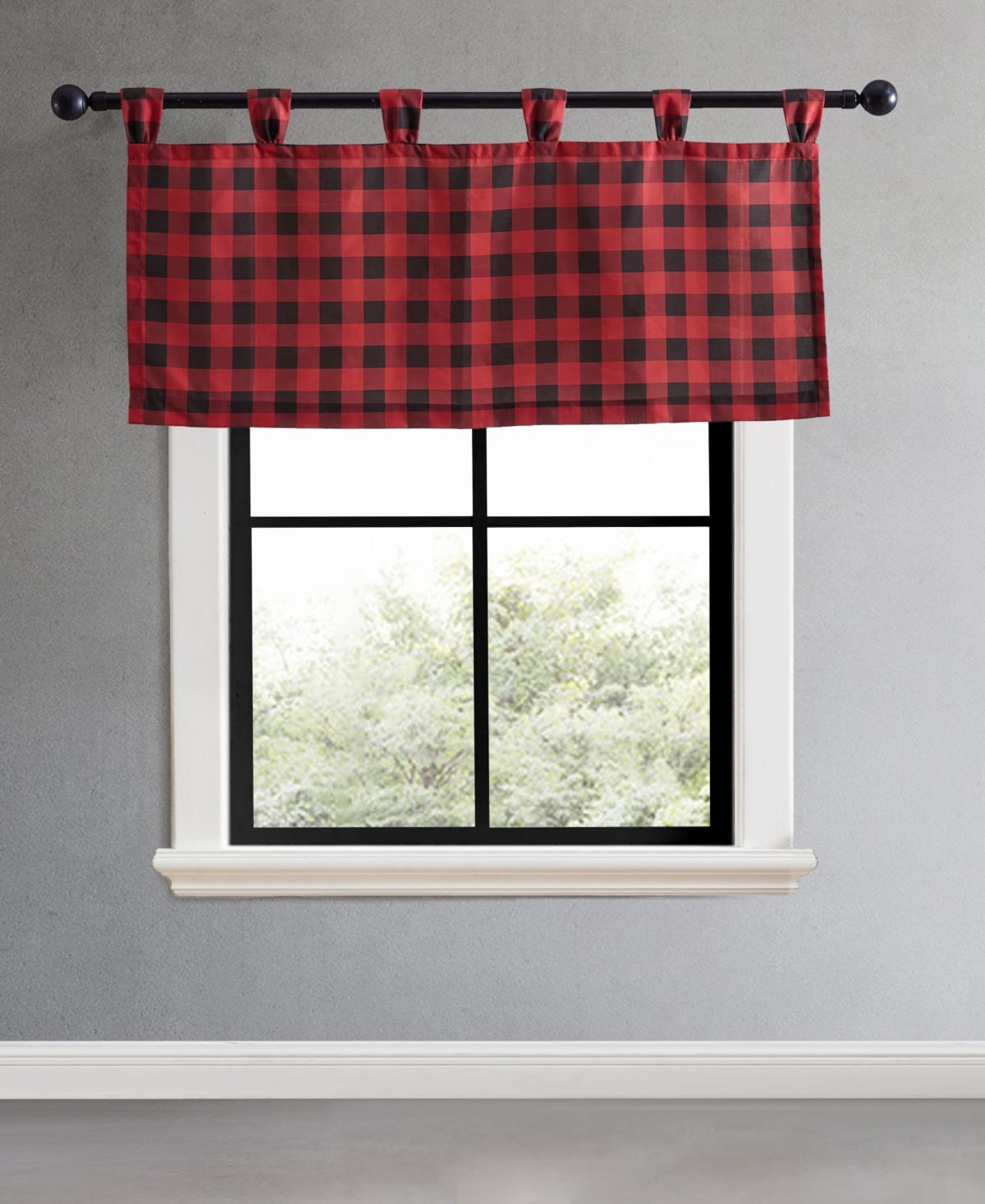 Eddie Bauer Closeout!  Tab Top Valance, 20"x 50" In Mountain Plaid Red