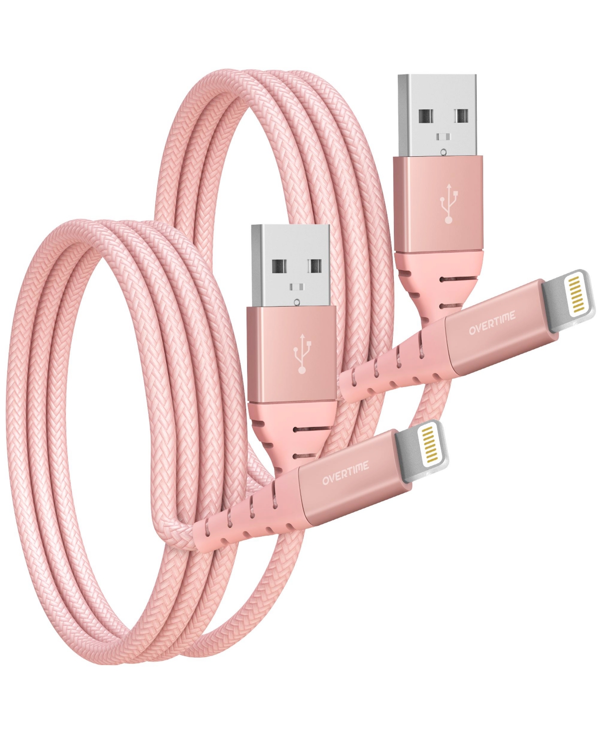 Overtime Apple MFi Certified iPhone 11/Xe/Se/10/9 6ft Charging Cable | Usb to Lightning Cable for iPhone - Rose Gold (2-Pack)