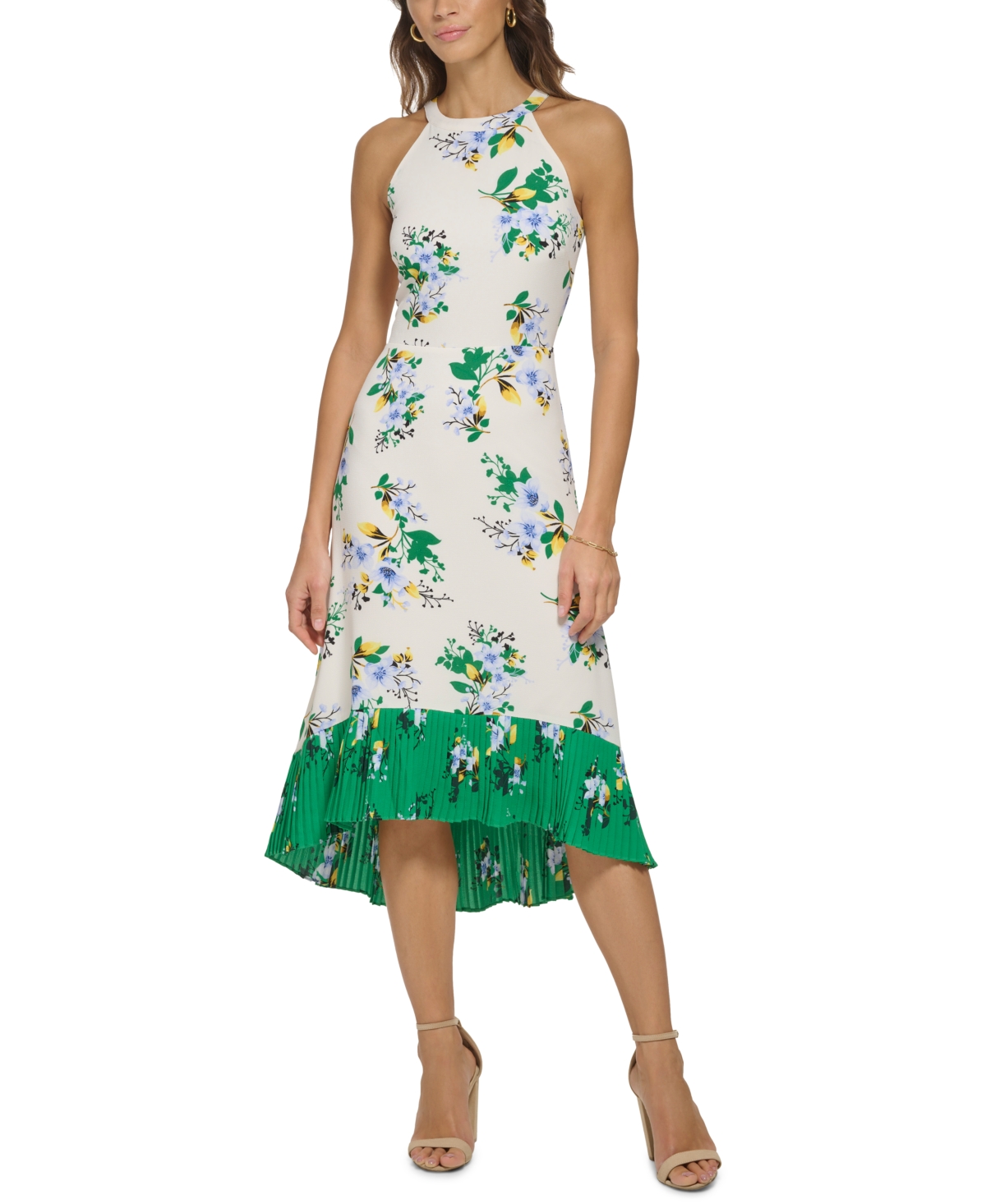 Kensie Floral-print Halter Dress In Ivory Green Multi
