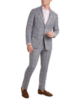 Tallia Mens Slim Fit Plaid Wool Suit In Grey/pink