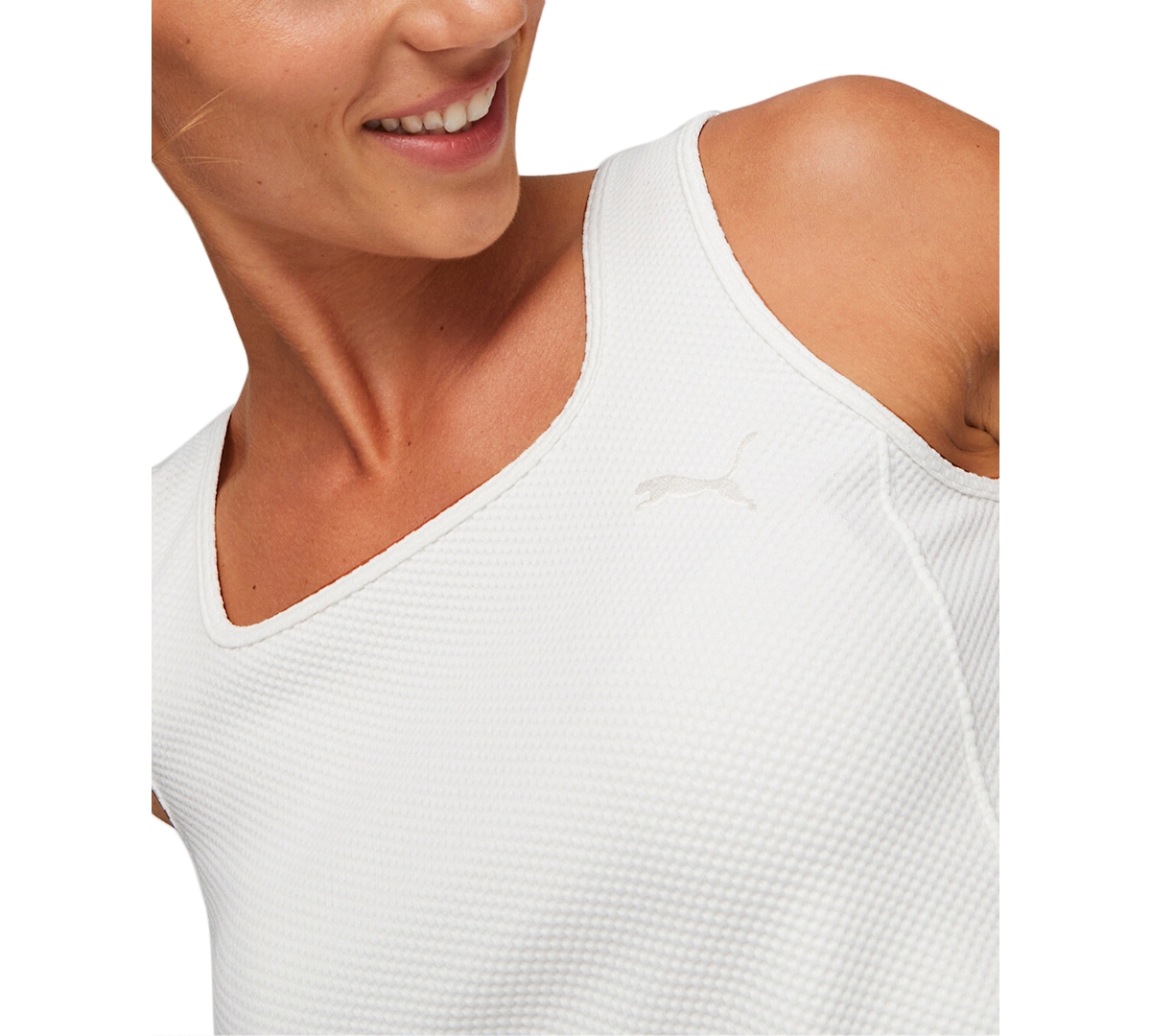 Puma Women's Her Slim Square-neck Active Logo Tank Top In White