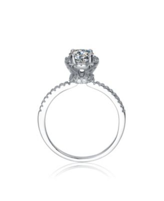 Sterling Silver White Gold Plated Round Clear Cubic Zirconia Solitaire Ring