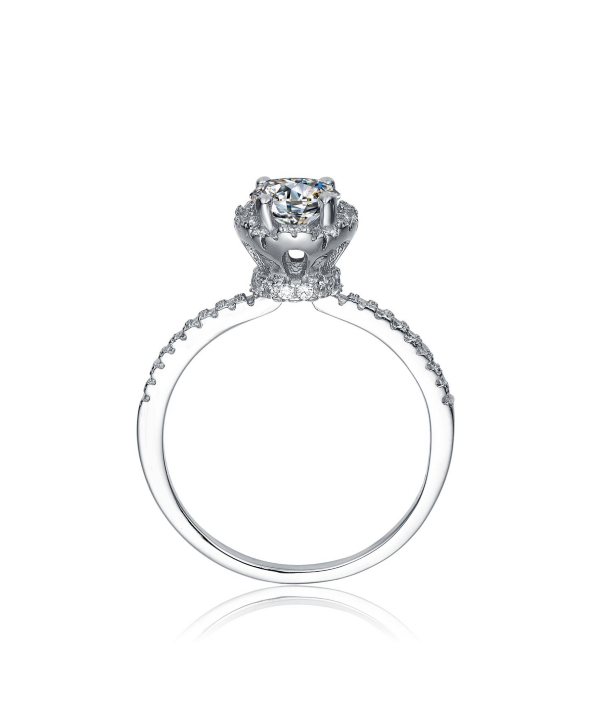 Genevive SterlingWhite Gold Plated Round Clear Cubic Zirconia Solitaire Ring - Silver