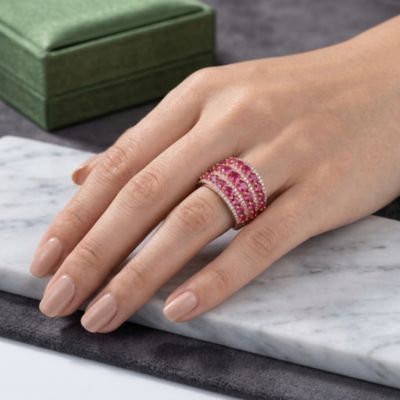 Brilliant 18K Rose Gold Plated Red Round Cubic Zirconia Ring