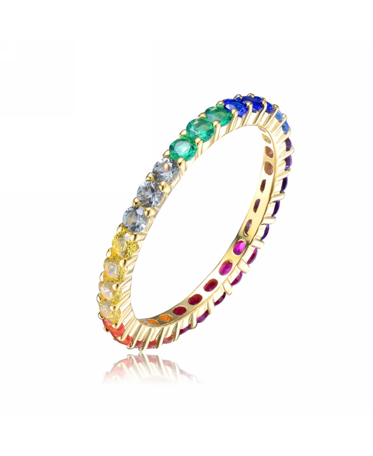 GENEVIVE STERLING SILVER 14K GOLD PLATING CUBIC ZIRCONIA MULTICOLORED ETERNITY RING