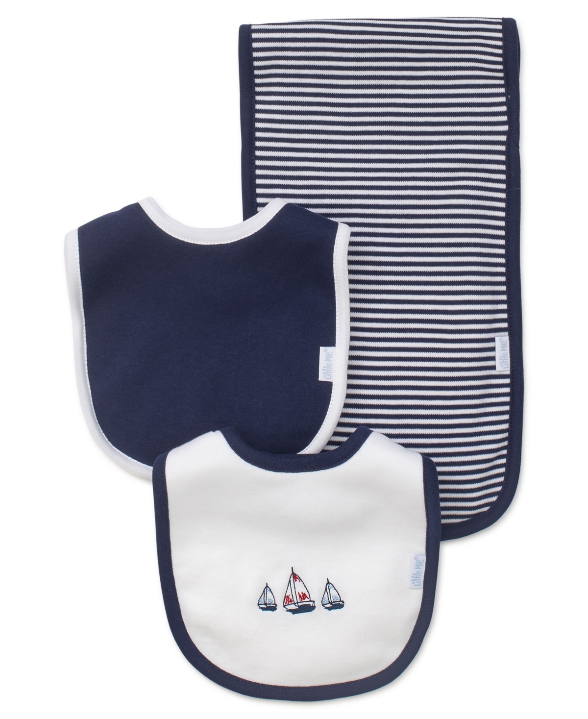 Little Me Baby Boys Sailboats Bibs And Burp Cloth In Navy Multi