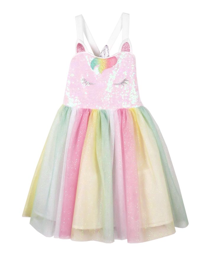 Pink & Violet Little Girls Rainbow Unicorn Head Tutu Dress - Macy's