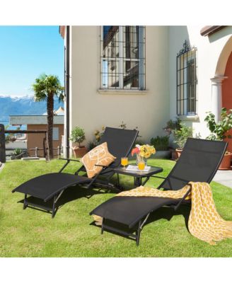 2PCS Patio Folding Lounge Chair Chaise Recliner Adjustable Stackable W/Armrest