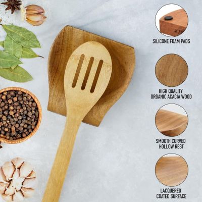 Wood Spoon Rest For Kitchen - Smooth Wooden Spoon Holder For Stovetop