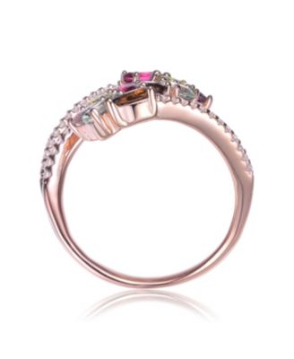 Sterling Silver 18K Rose Gold Plated Multi Colored Swirl Setting Ring