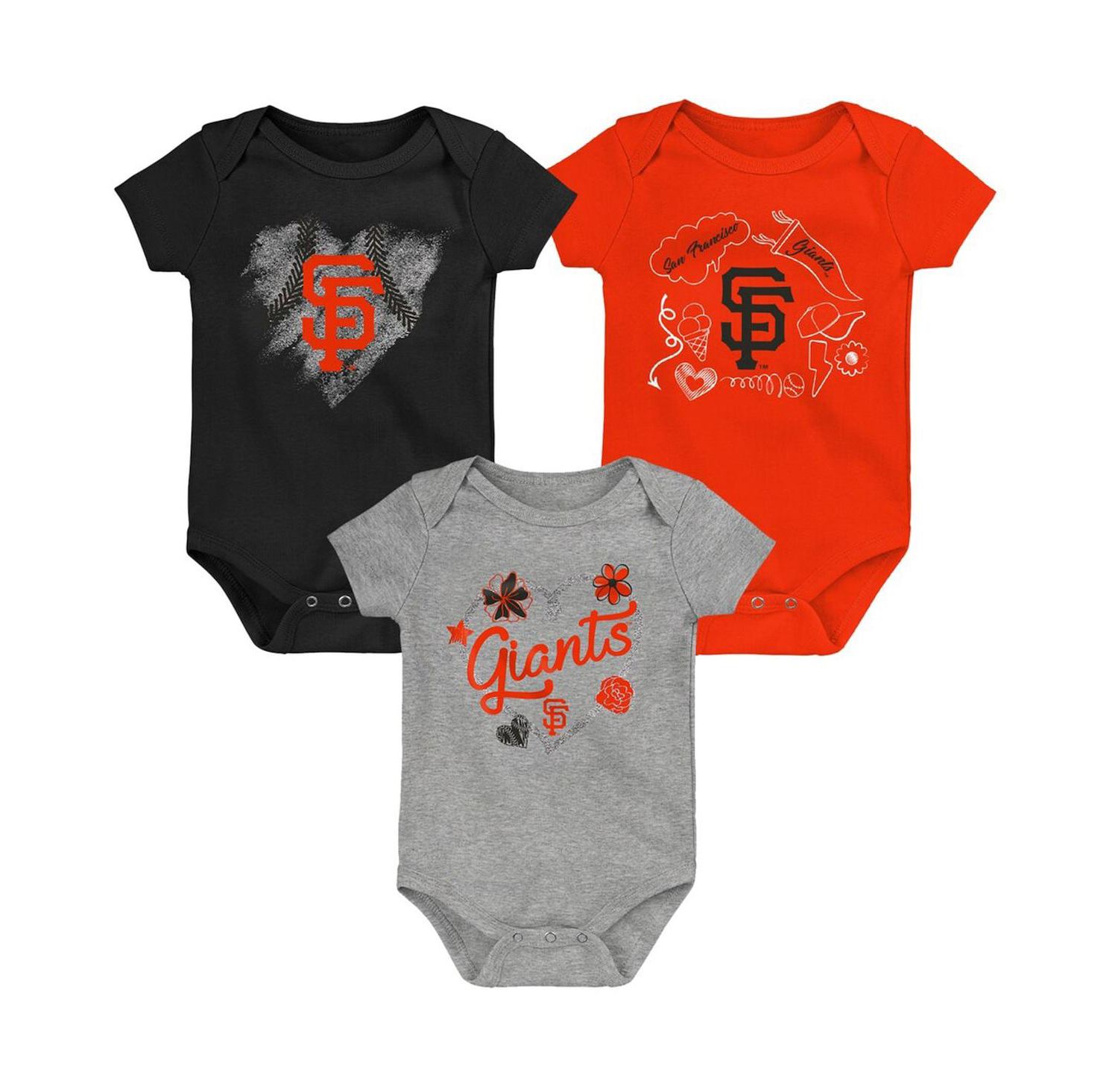 Girls Newborn and Infant Black, Orange, Heathered Gray San Francisco Giants 3-Pack Batter Up Bodysuit Set