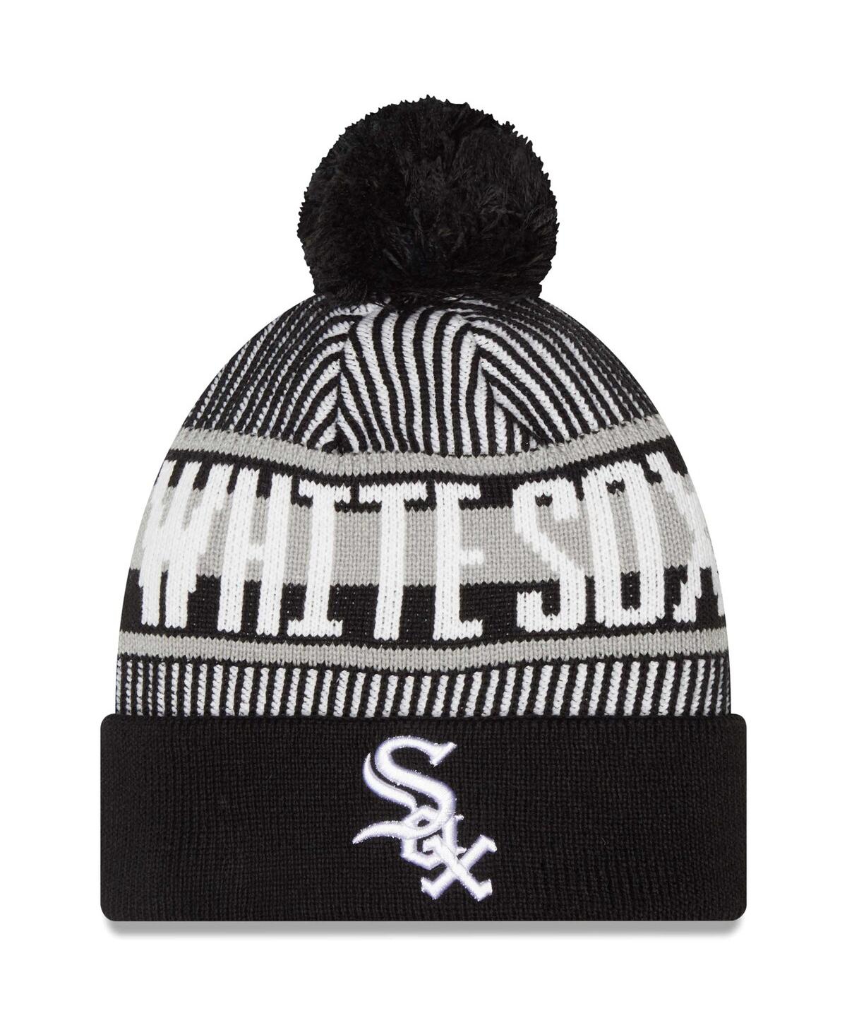 NEW ERA MEN'S NEW ERA BLACK CHICAGO WHITE SOX STRIPED CUFFED KNIT HAT WITH POM