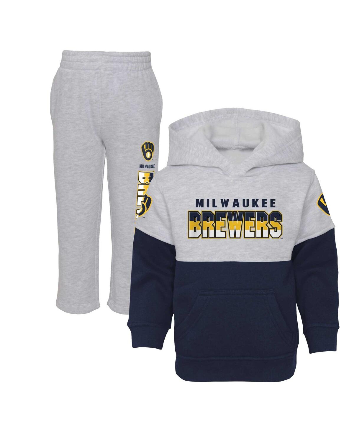 Outerstuff Babies' Toddler Boys And Girls Navy And Heather Gray Milwaukee Brewers Two-piece Playmaker Set In Navy,heather Gray
