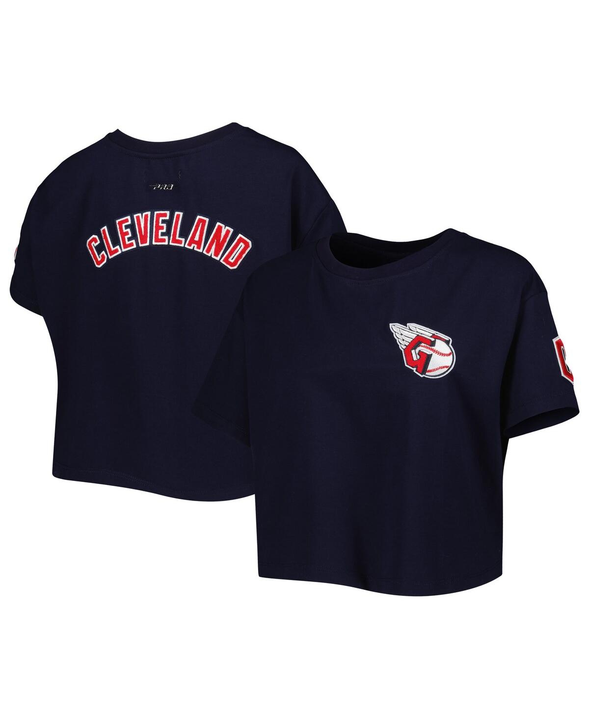 Women's Pro Standard Navy Cleveland Guardians Classic Team Boxy Cropped T-shirt - Navy