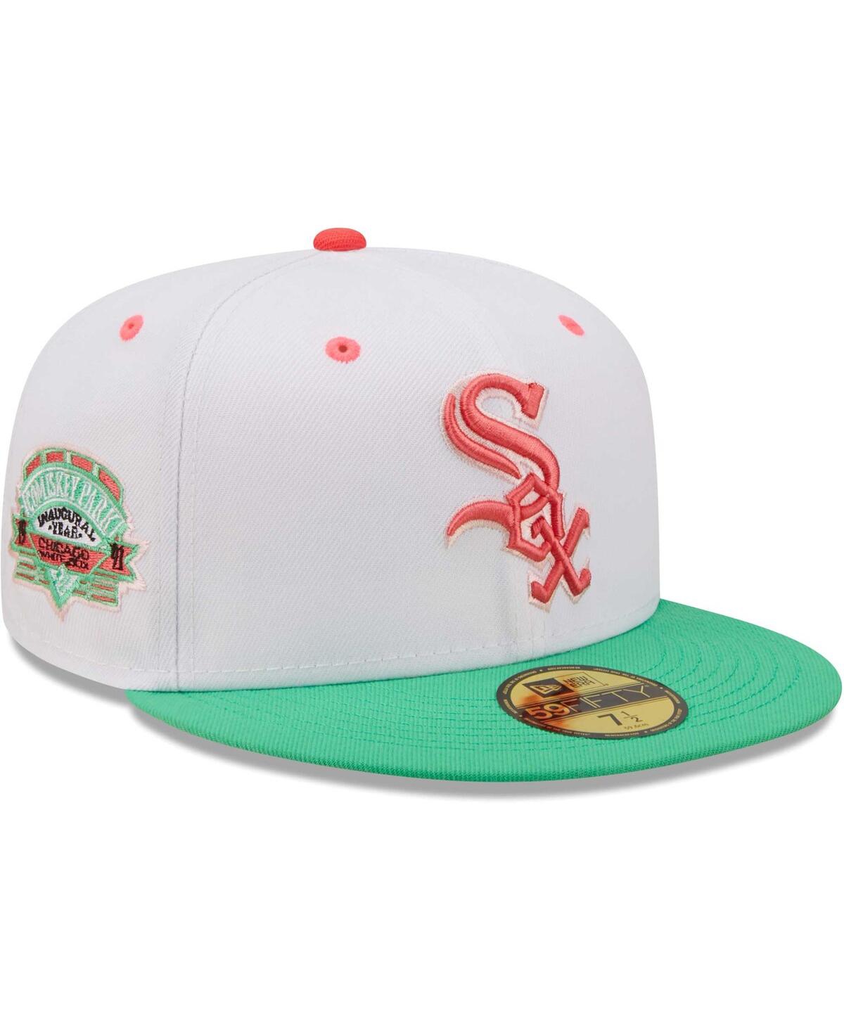Men's New Eraand Green ChicagoSox Inaugural Season at Comiskey Park Watermelon Lolli 59FIFTY Fitted Hat - White, Green
