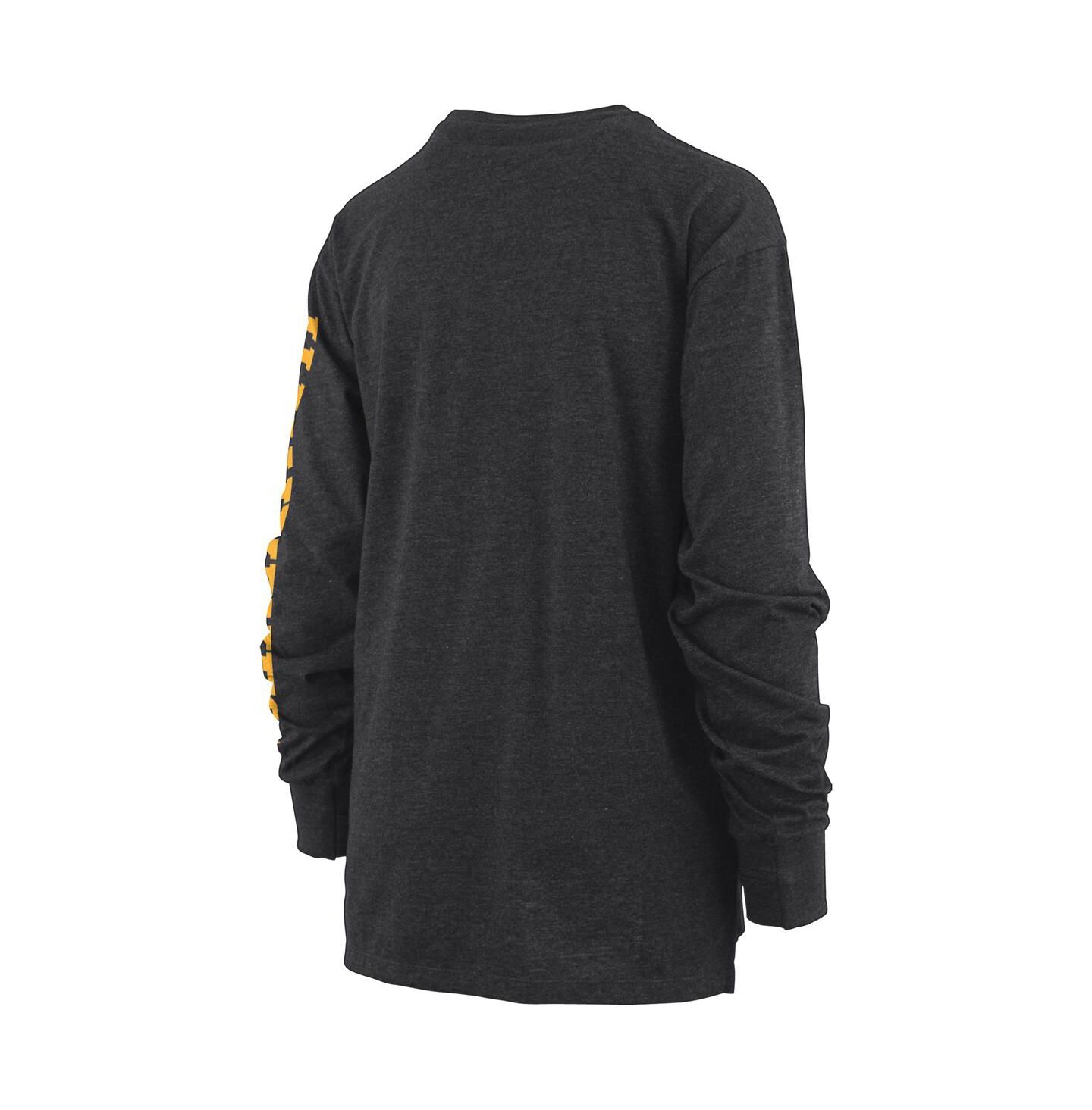 Женская футболка Pressbox Heathered Black Iowa Hawkeyes Two-Hit Canyon Long Sleeve — фото 2