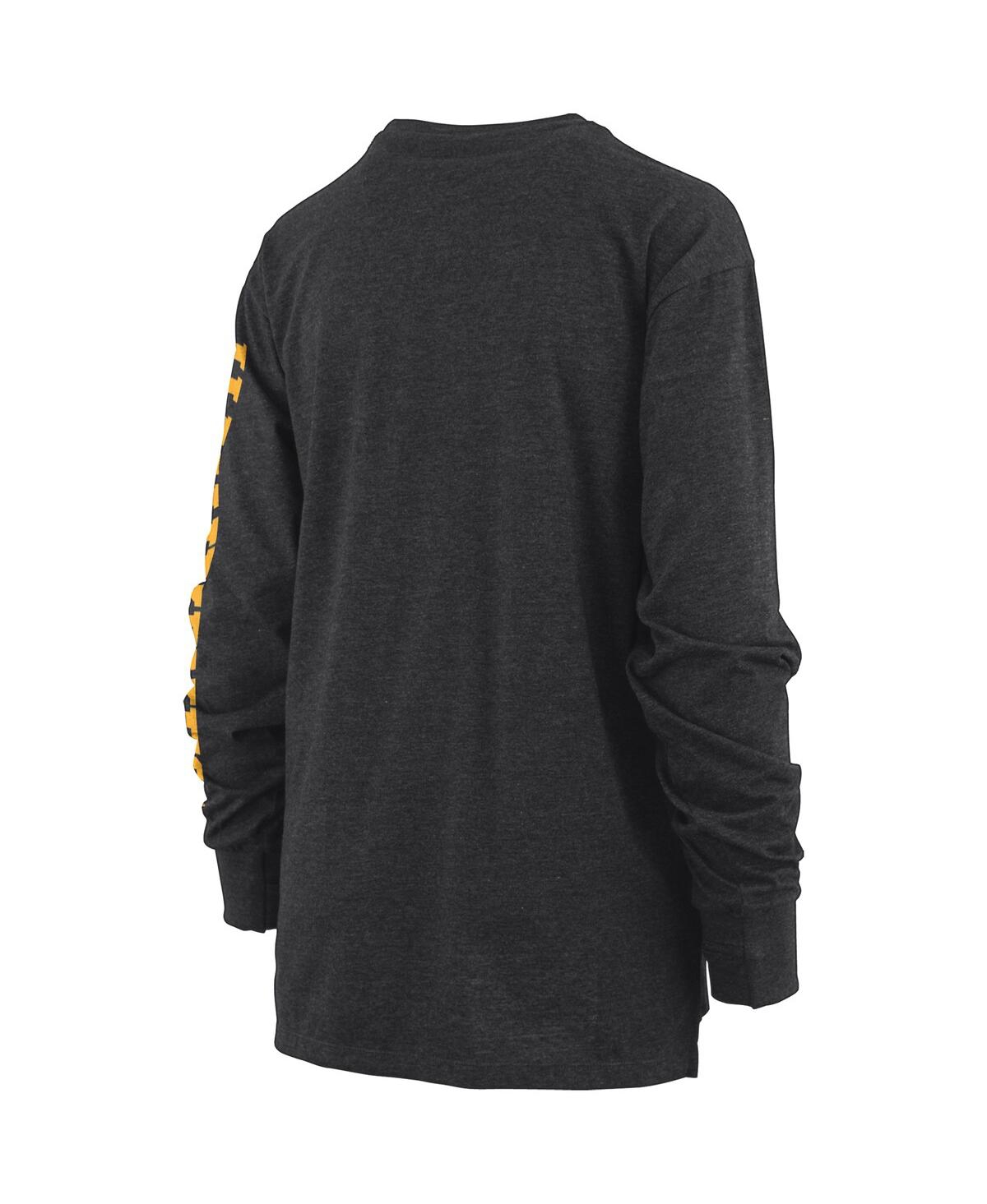 Women's Pressbox HeatheredIowa Hawkeyes Two-Hit Canyon Long Sleeve T-shirt - Black
