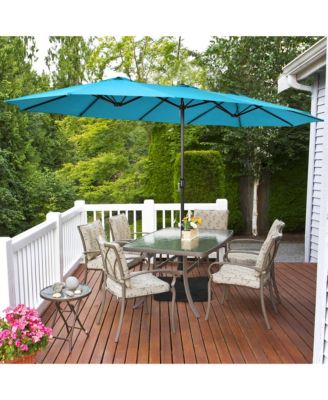 15FT Double-Sided Twin Patio Umbrella Outdoor Market W/ Crank & Base