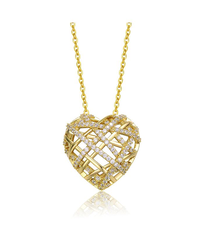 14k Gold 3D Heart Necklacebig Size Puffy Heart Pendant With 