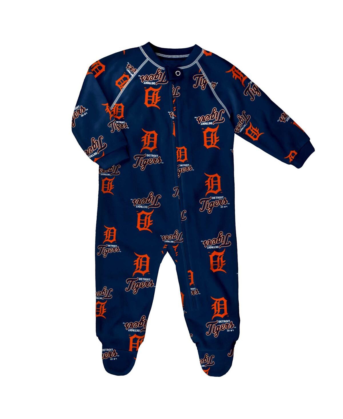 Outerstuff Newborn And Infant Boys And Girls Navy Detroit Tigers Raglan Full-zip Sleeper In Navy