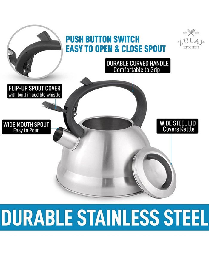 Zulay Kitchen Triple Layered Stainless Steel 1.75 Quart Whistling Tea