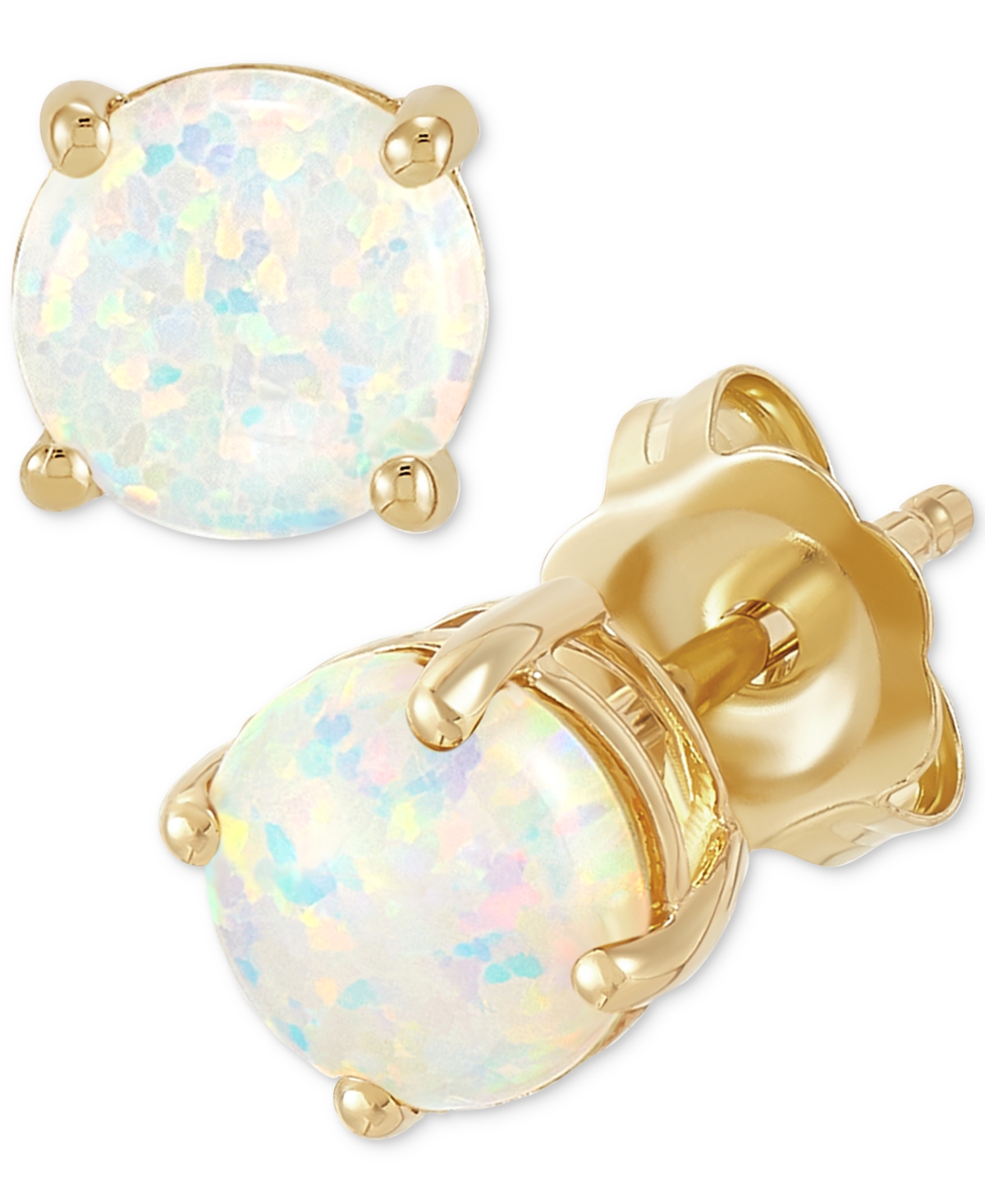Birthstone Stud Earrings in 14k Gold or 14k White Gold - Opal