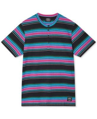 WeSC - Men's Brandon Neon Light Striped Short-Sleeve Henley Shirt