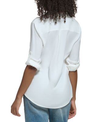 KARL LAGERFELD PARIS Women's Signature Woven Blouse - Macy's