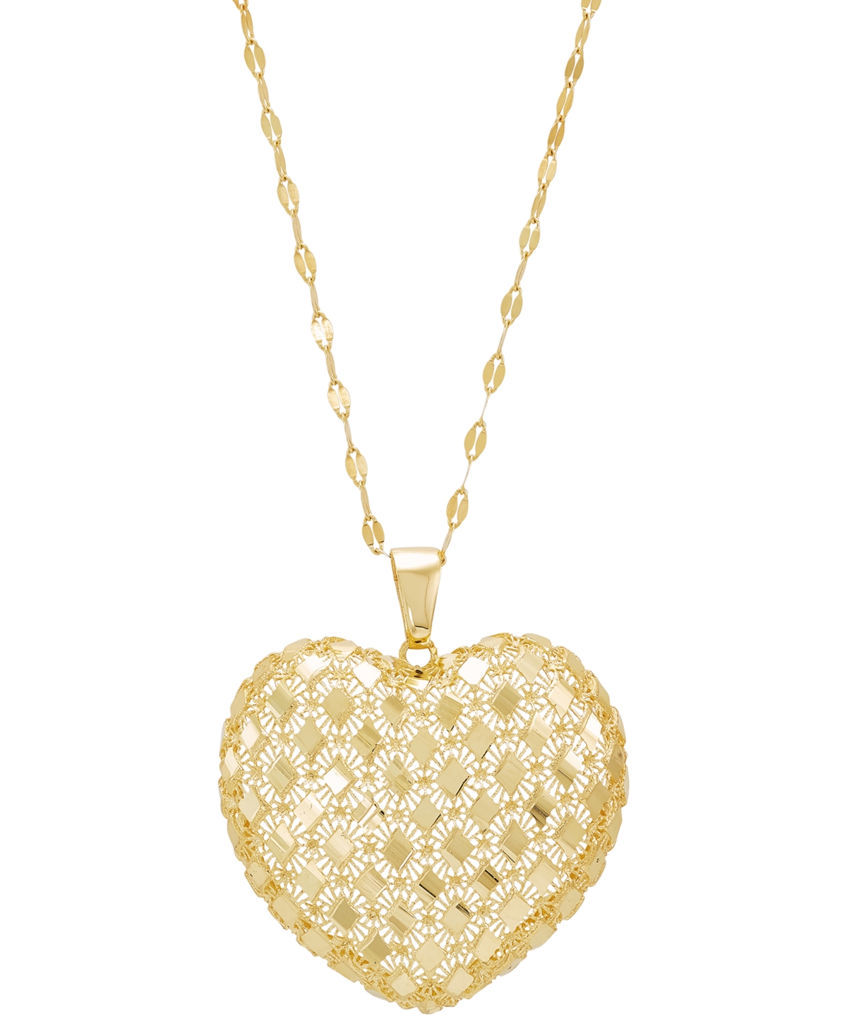 Italian Gold Openwork Heart 18" Pendant Necklace In 10k Gold